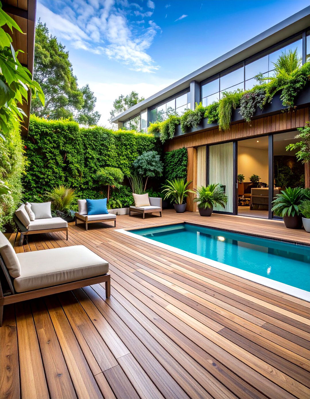Garden Integration Deck with Living Wall Features - 25 Above-ground Pool With Deck Ideas