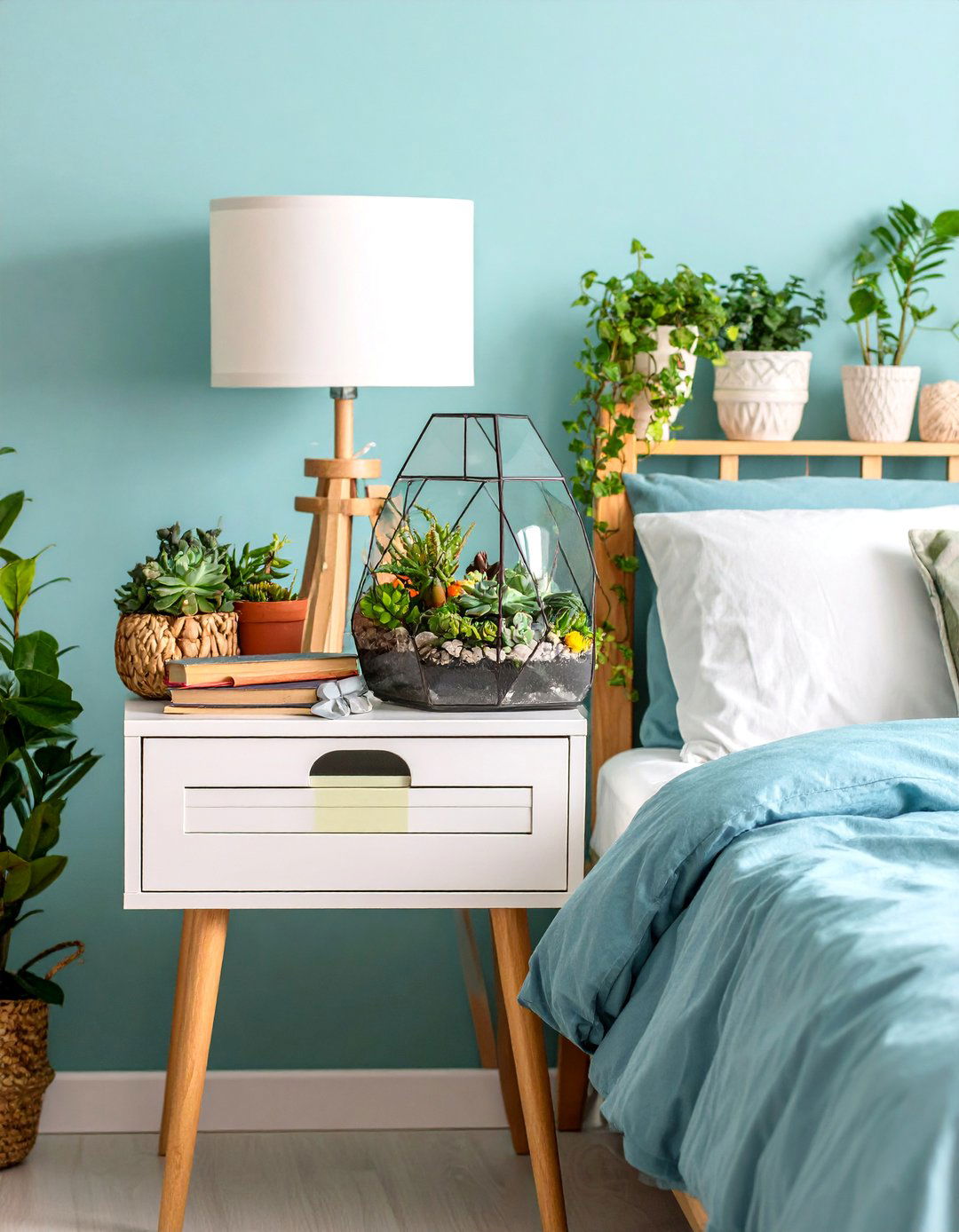 Garden Oasis Nightstand with Succulent Landscape - 25 Nightstand Decor Ideas