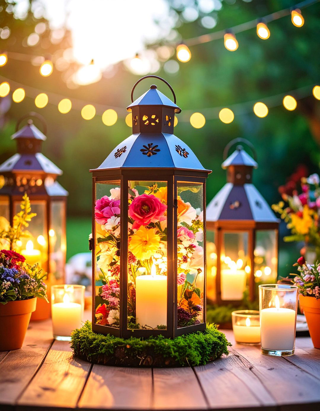 Garden Party Floral Filled Lantern Centerpiece - 25 Lantern Centerpiece Ideas