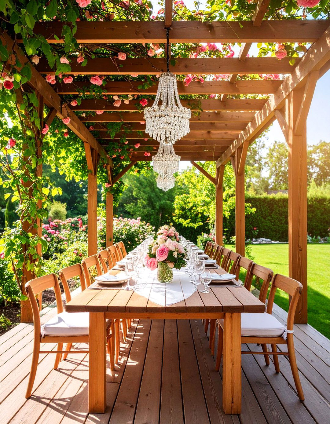 Garden Party Pergola with Climbing Roses - 25 Outdoor Dining Area Ideas