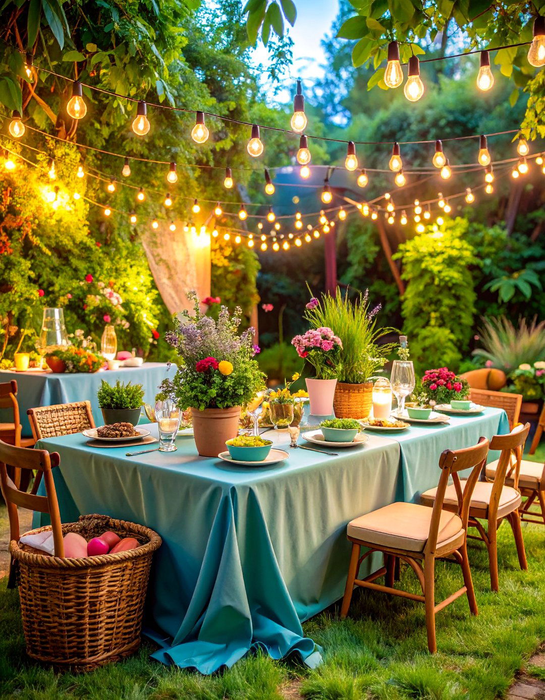 Garden Party Theme Setup with Botanical Elements - 25 Housewarming Decoration Ideas