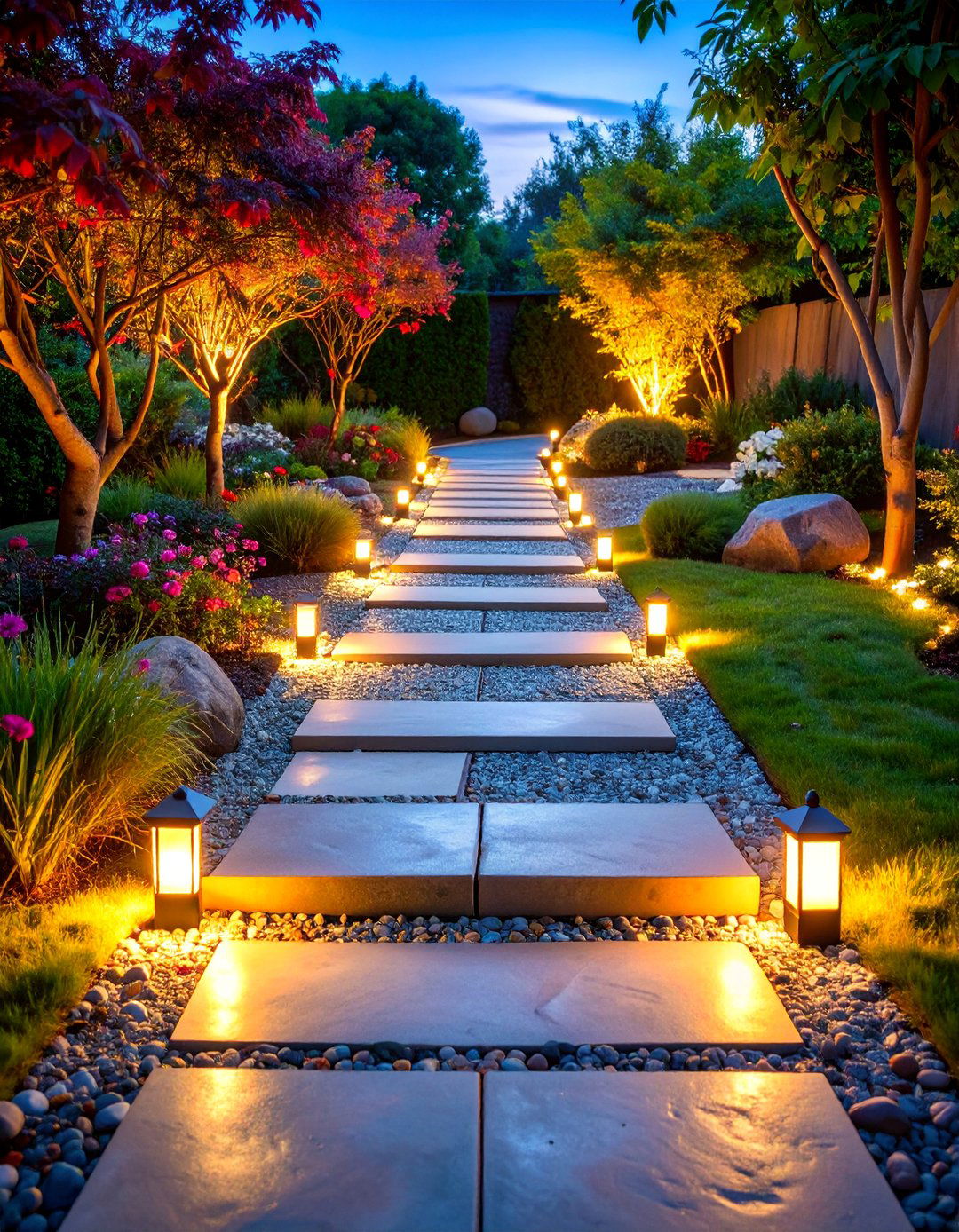 Garden Path Patio with Illuminated Walkway String Lights - 25 Patio String Light Ideas