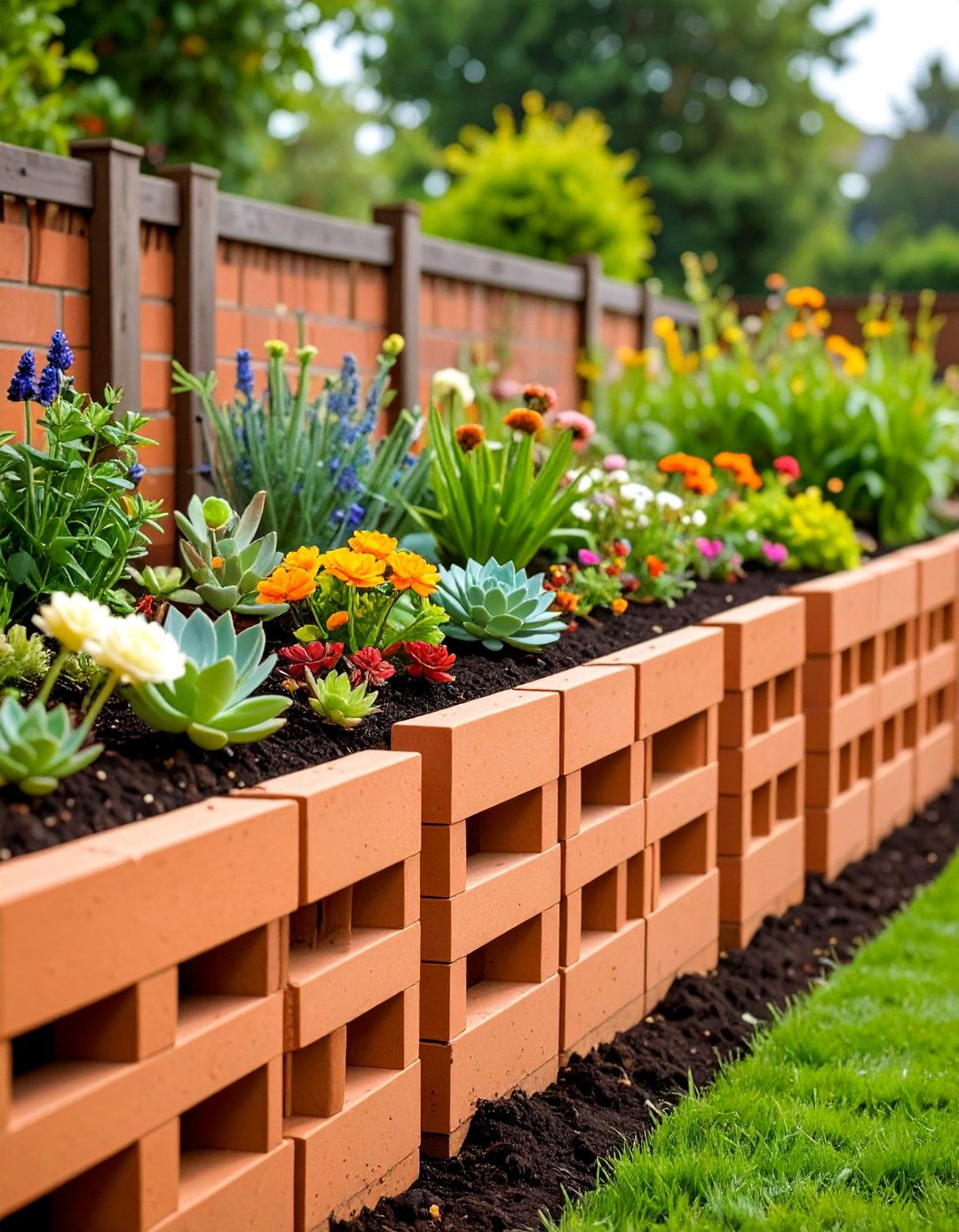 Garden Planter Integrated Cinder Block Fence - 25 Cinder Block Fence Ideas