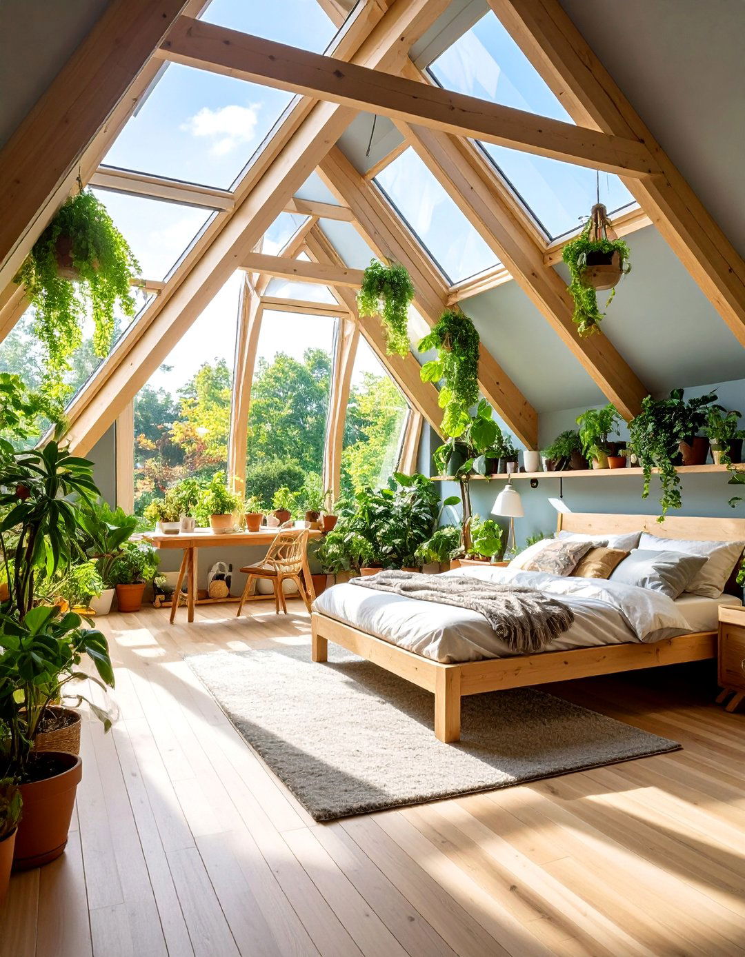 Garden Room Attic Bedroom with Indoor Plants - 25 Attic Bedroom Ideas