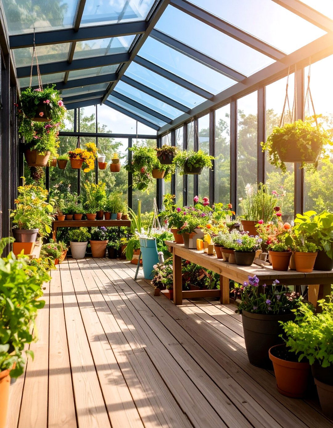 Garden Room Screened Deck with Plant Collections - 25 Screened-in Deck Ideas
