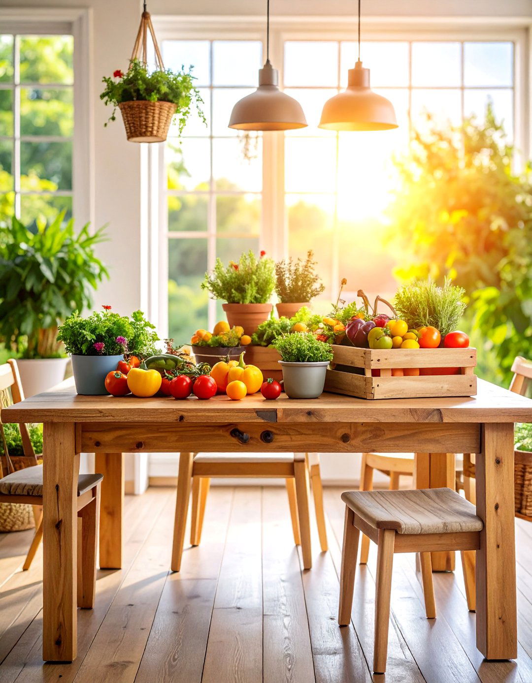 Garden to Table Dining Centerpiece with Fresh Herbs and Vegetables - 25 Dining Table Decor Ideas