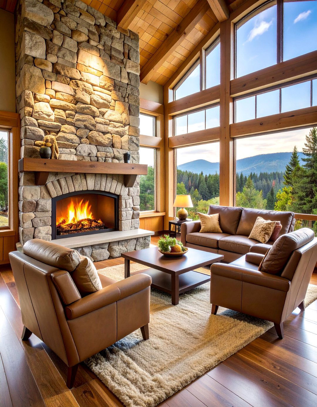 Gas Log Fireplace with Remote Control - 25 Cabin Fireplace Ideas