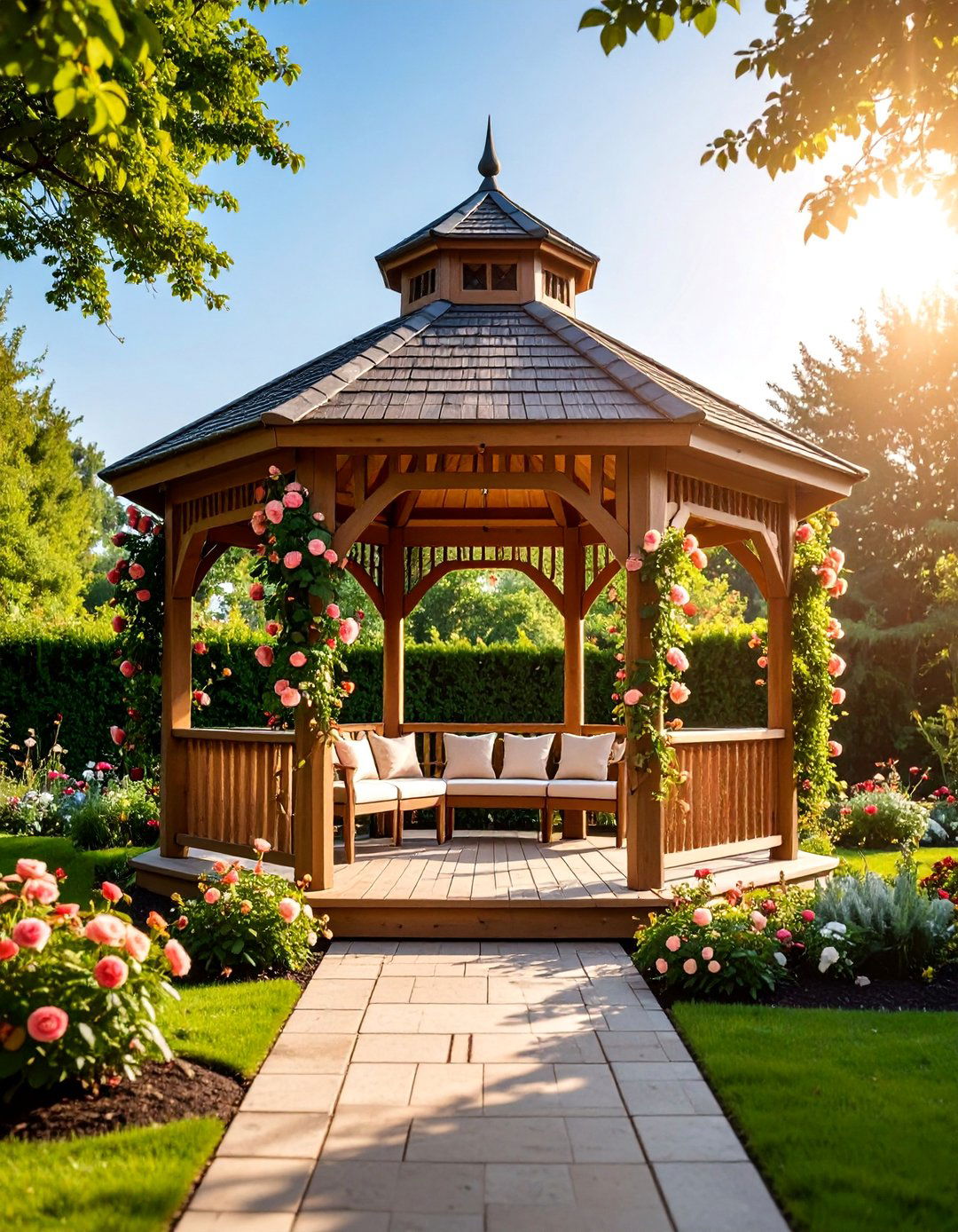 Gazebo Centerpiece with Climbing Plant Framework - 25 Garden Centerpiece Ideas
