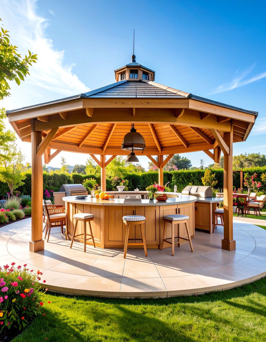 Gazebo Outdoor Kitchen with Degree Cooking Access - 25 Outdoor Kitchen Designs