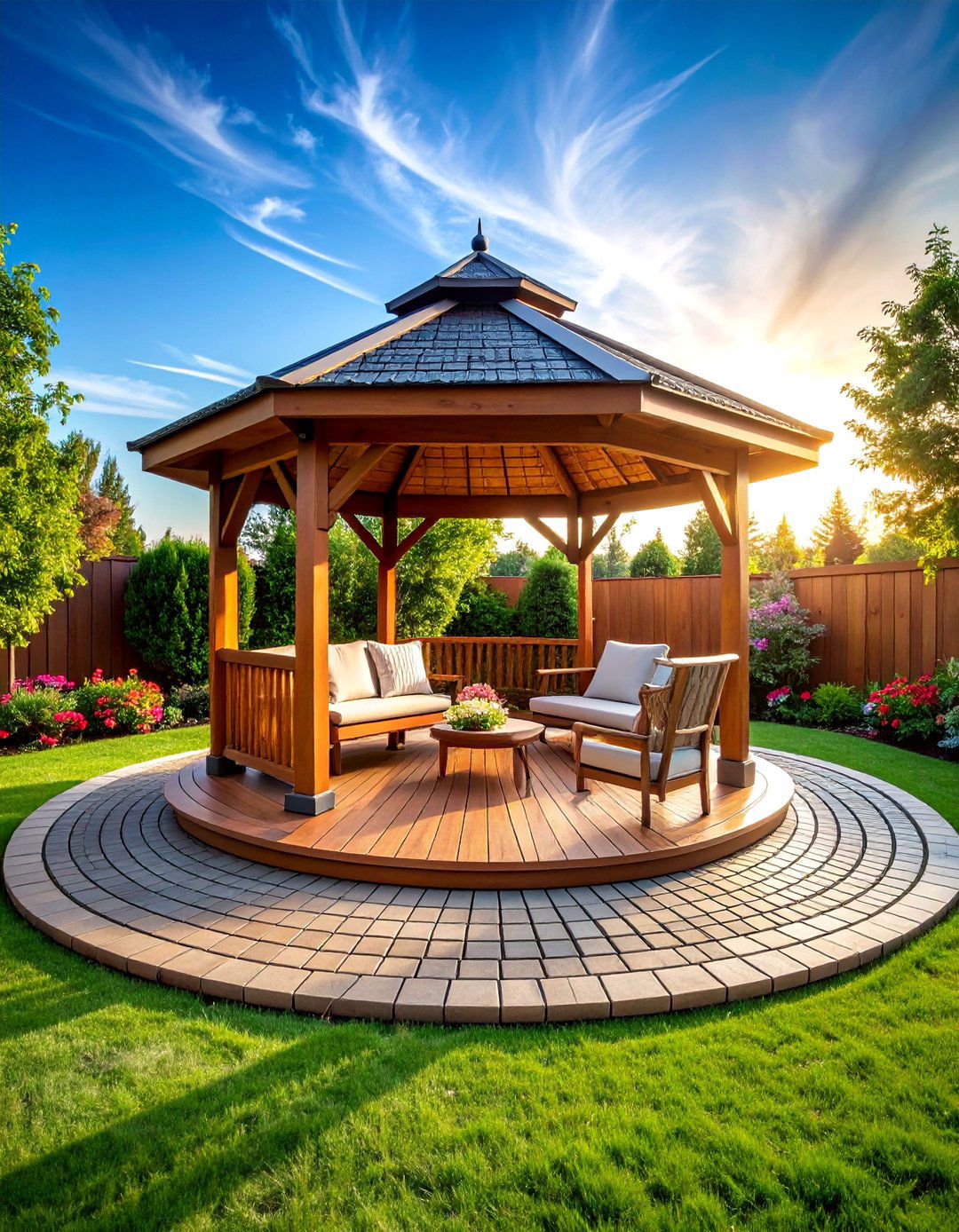 Gazebo with Surrounding Paver Circle - 25 Hardscape Ideas