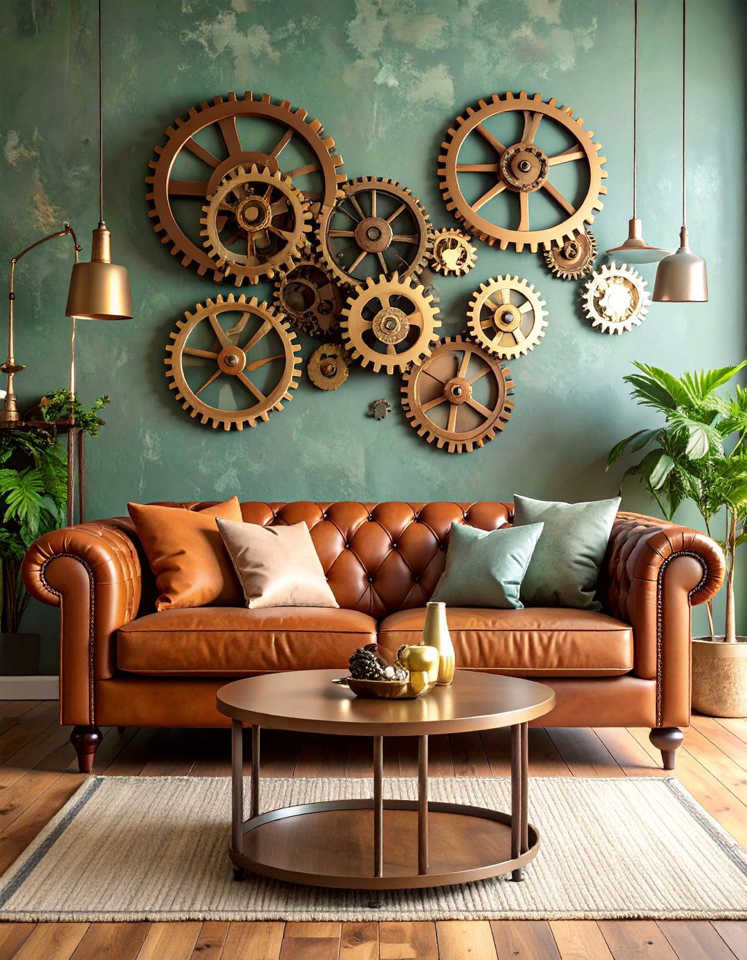 Gear Mechanism Wall Art Living Room - 25 Steampunk Living Room Ideas