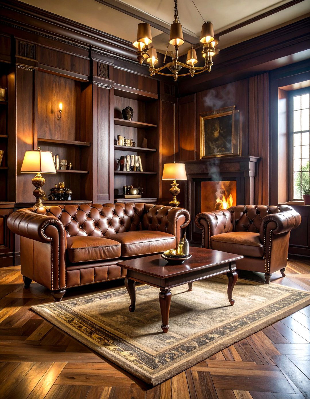 Gentlemans Smoking Lounge with Leather Furnishings - 25 Dark Academia Interior Design Ideas