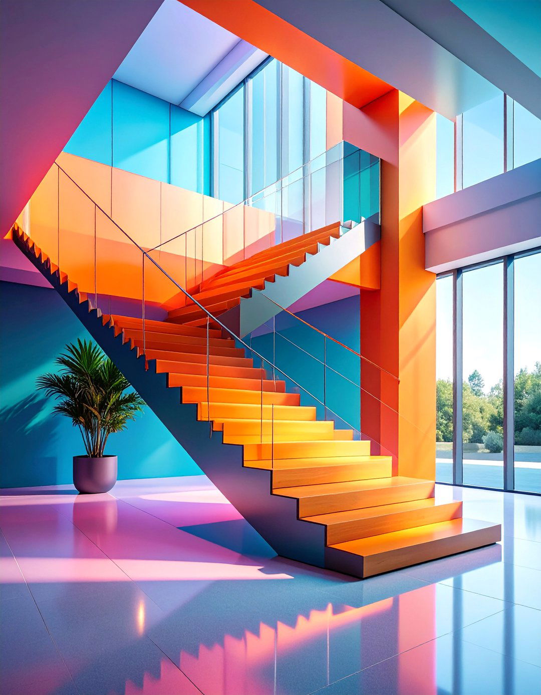 Geometric Angular Staircase with Mixed Materials - 25 Modern Staircases