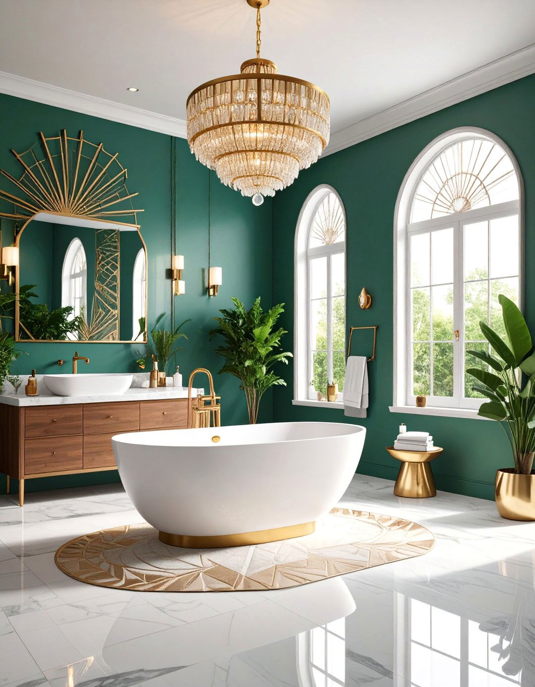 Geometric Art Deco Patterns in Metallic Tones - 25 Bathroom Mural Ideas