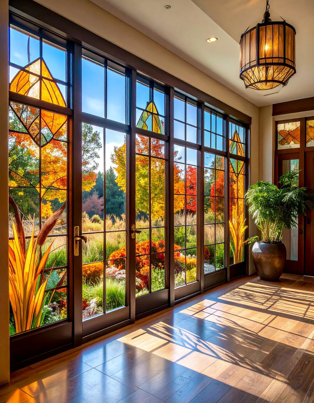 Geometric Art Glass Window Treatments - 25 Prairie-style Interior Design Ideas