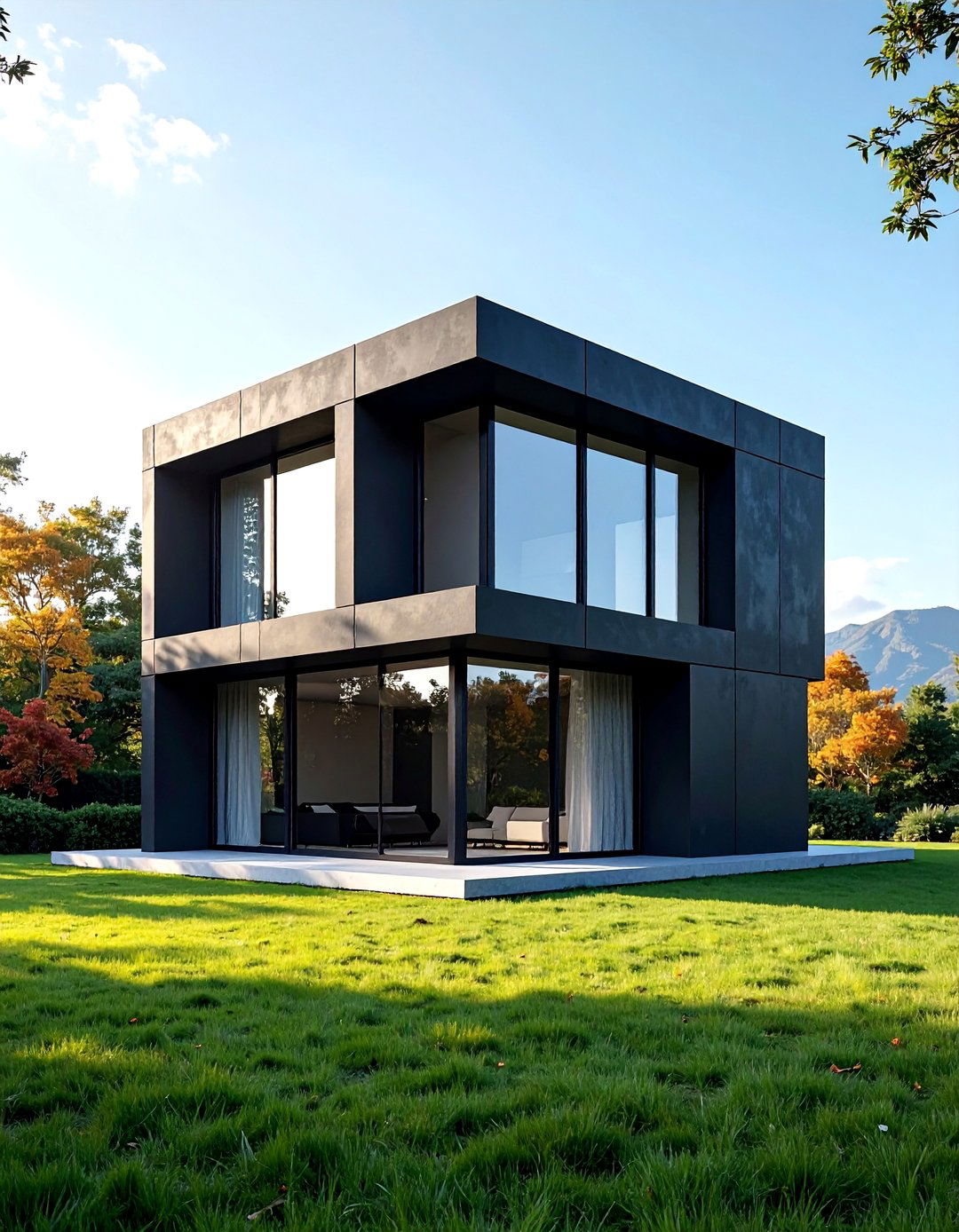 Geometric Black Concrete Cube - 25 Modern Black Houses