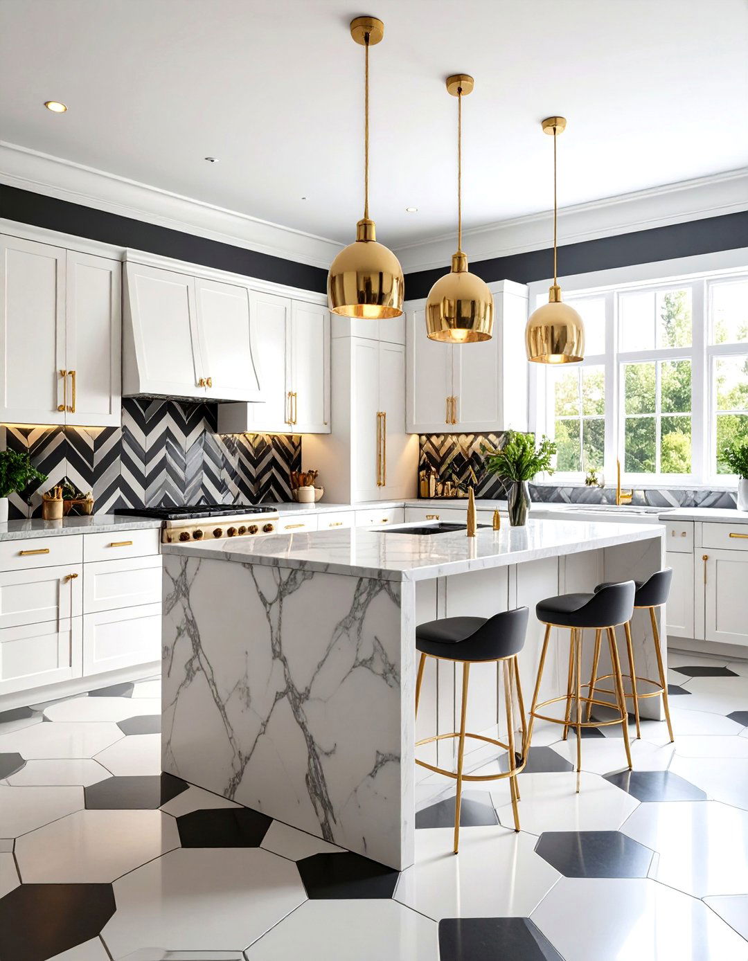 Geometric Chevron Kitchen with Brass Accents - 25 Art Deco Kitchen Ideas