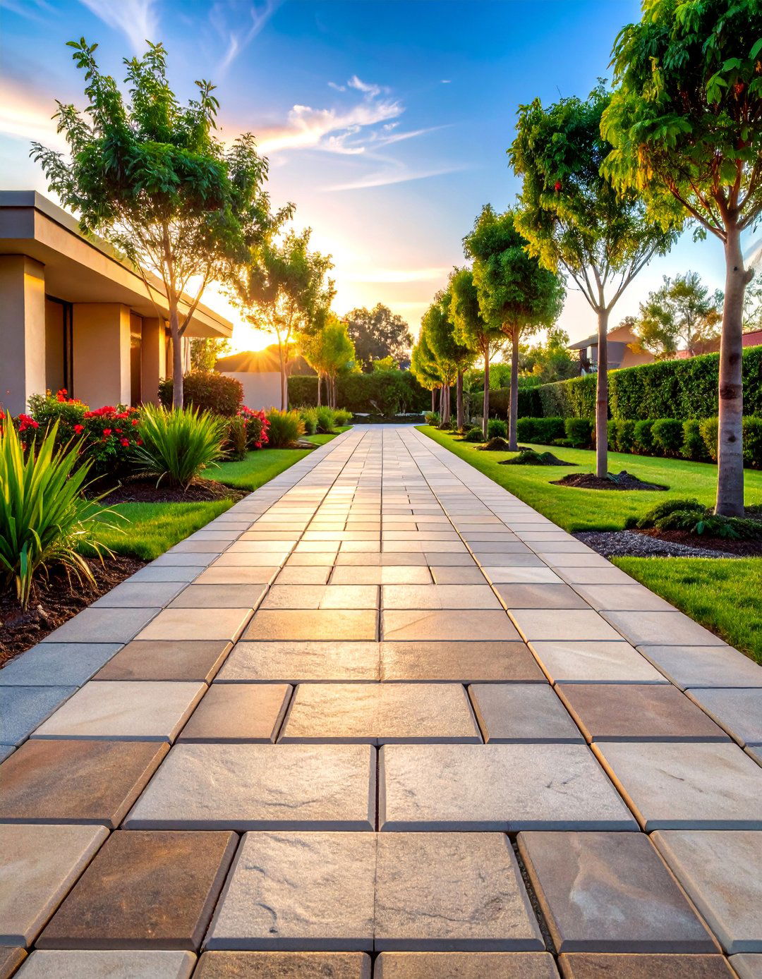 Geometric Cut Flagstone Walkway with Precise Patterns - 25 Flagstone Walkway Ideas