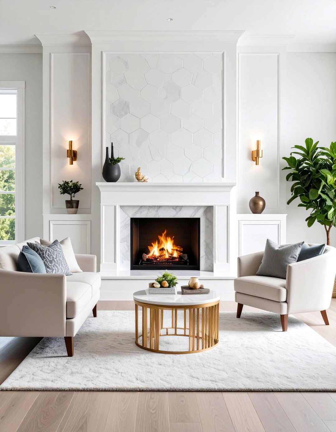 Geometric Hexagon Mosaic Design - 25 Fireplace Tile Ideas