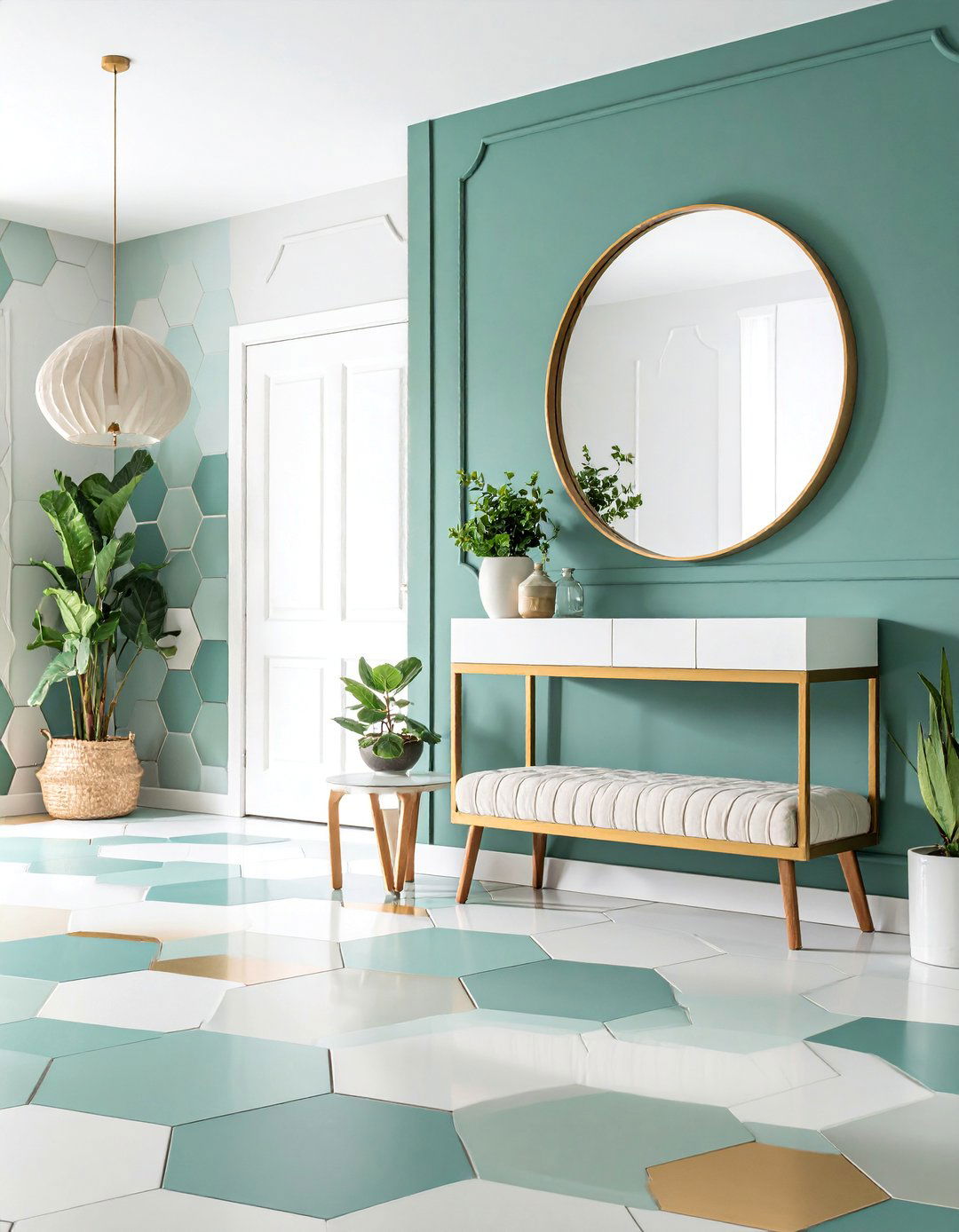 Geometric Hexagon Painted Floor - 25 Painted Floor Ideas