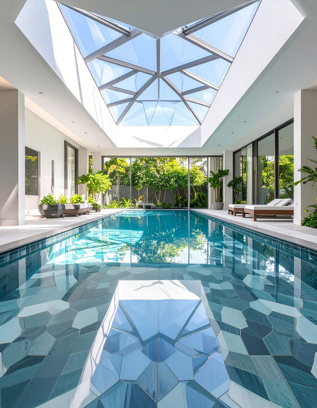 Geometric Hexagon Pattern Pool Floor - 25 Pool Tile Ideas