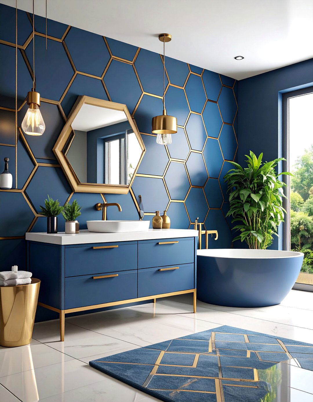 Geometric Hexagon Sophistication - 25 Powder Room Wallpaper Ideas