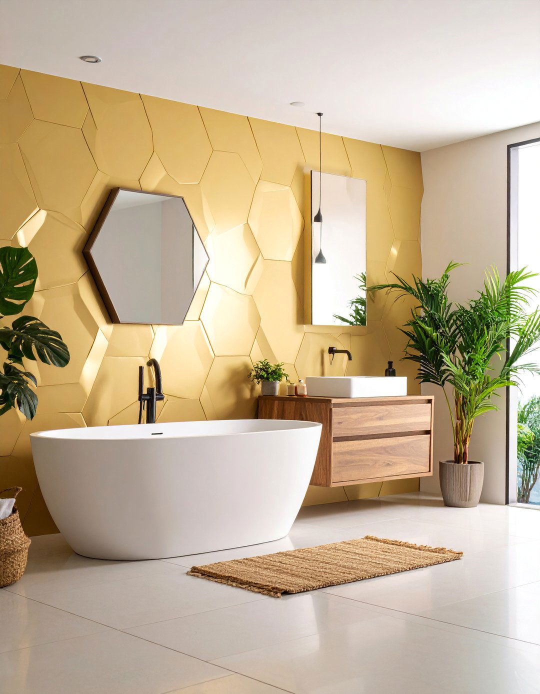Geometric Hexagonal Panel Feature - 25 Bathroom Wall Paneling Ideas