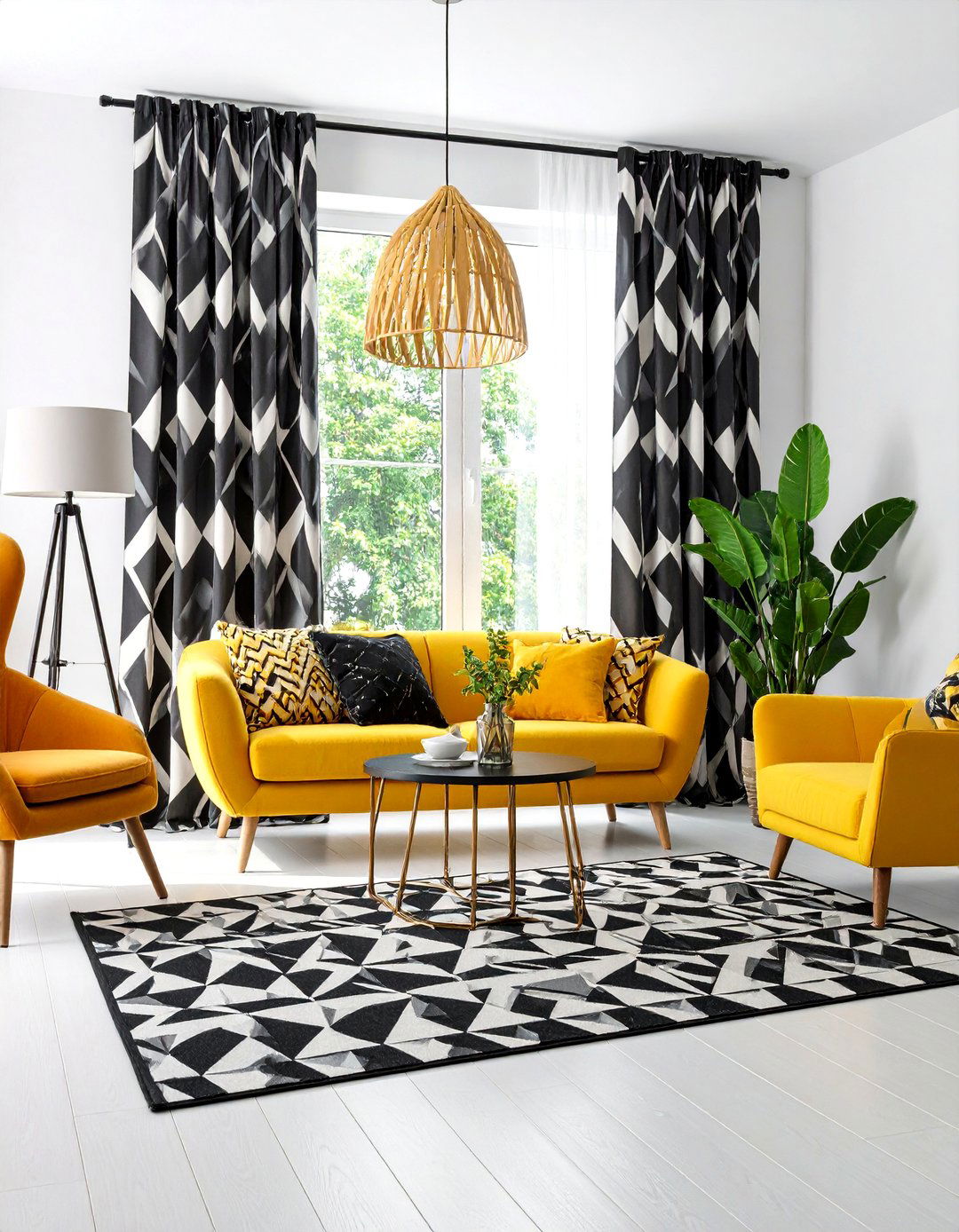 Geometric Living Room Curtains with Modern Patterns - 25 Living Room Curtain Ideas