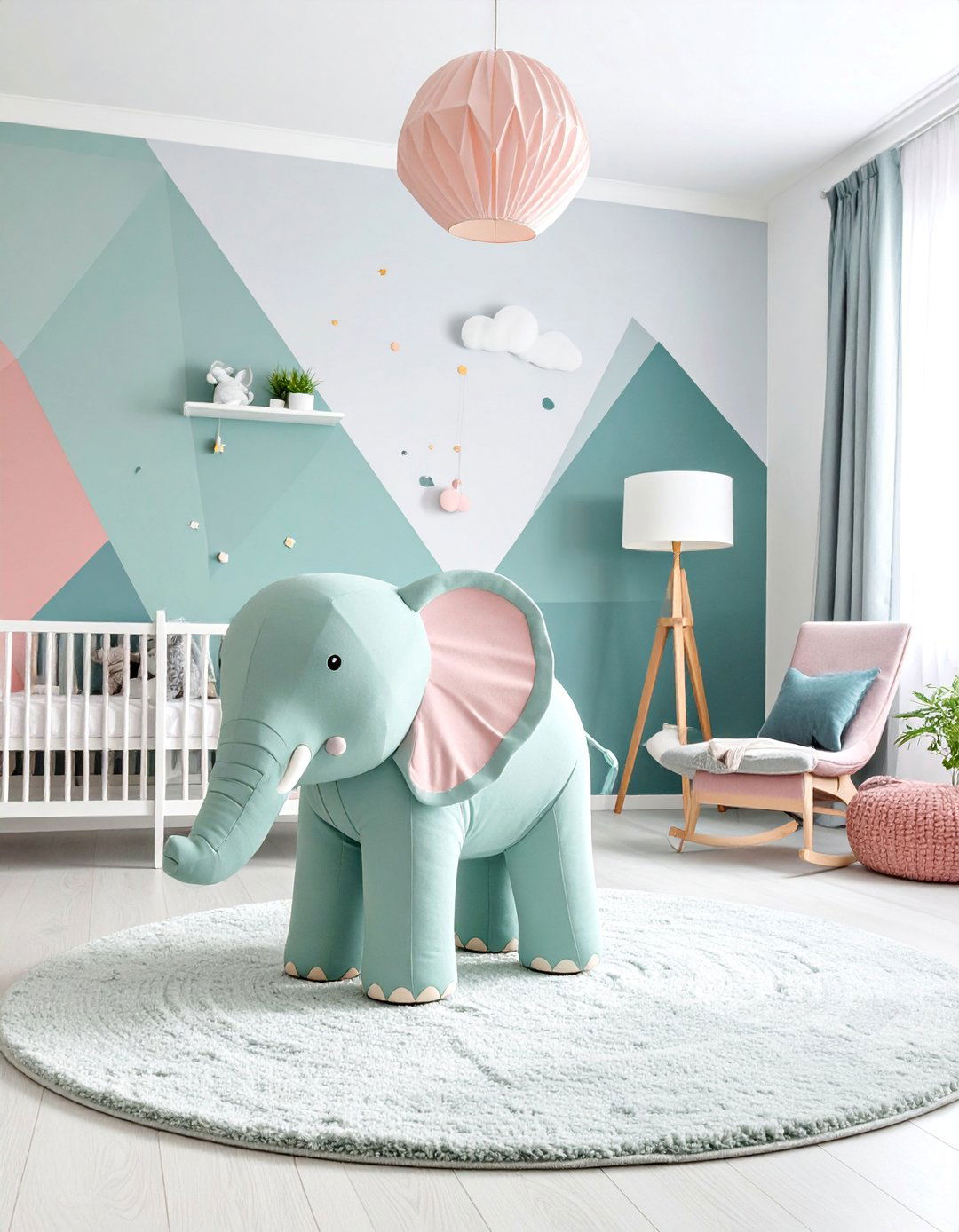 Geometric Modern Elephant Wall Art Feature - 25 Elephant Nursery Ideas