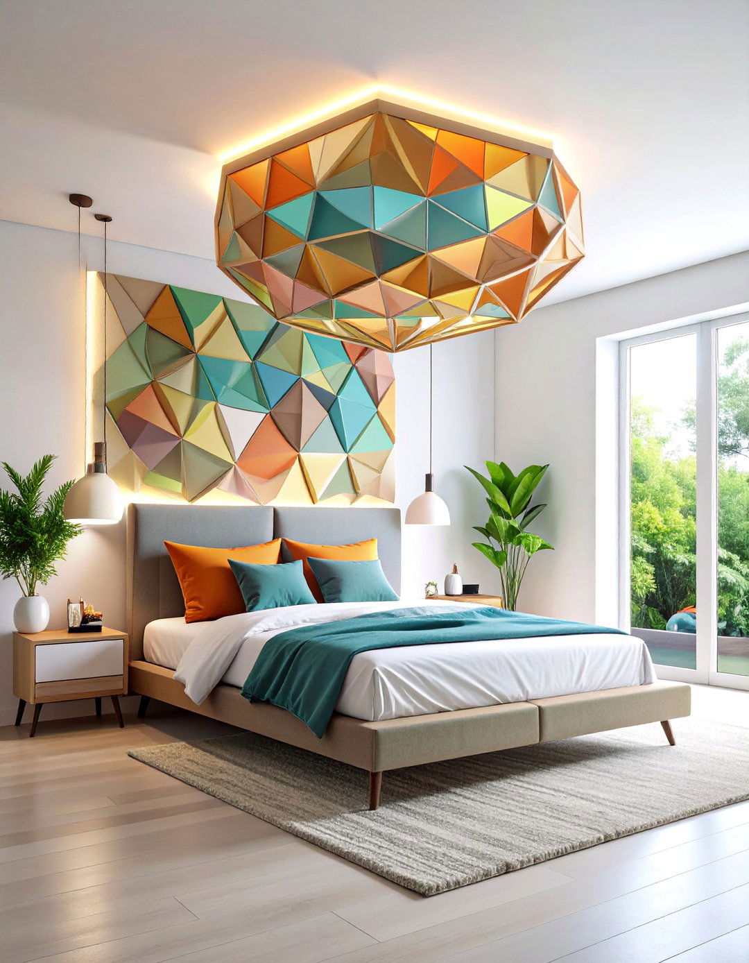 Geometric Modern Light Fixture - 25 Small Bedroom Lighting Ideas
