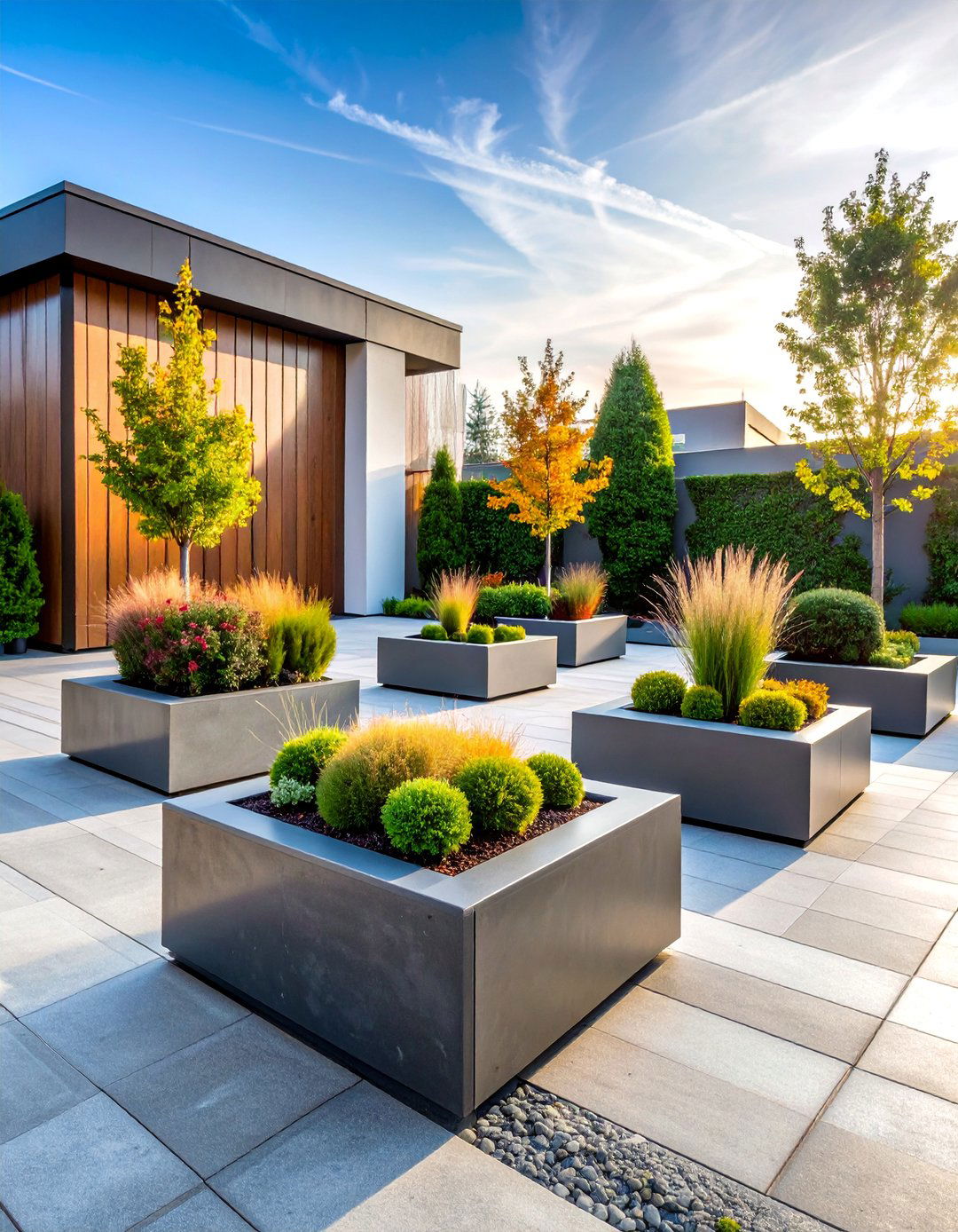 Geometric Modern Planter Landscape - 25 Low Maintenance Backyard Landscaping Ideas
