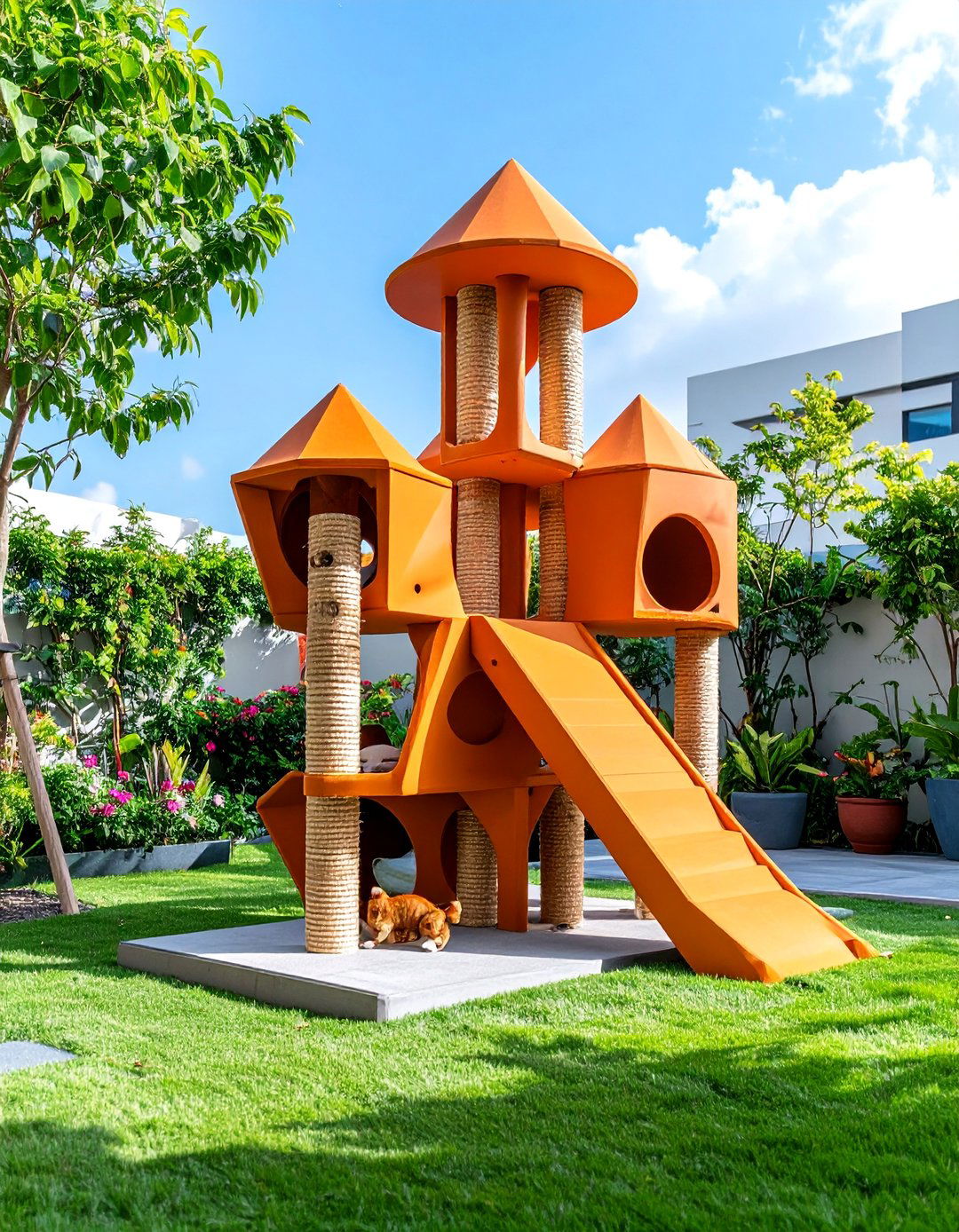 Geometric Modular Cat Climbing Tower - 25 Outdoor Cat Tree Ideas