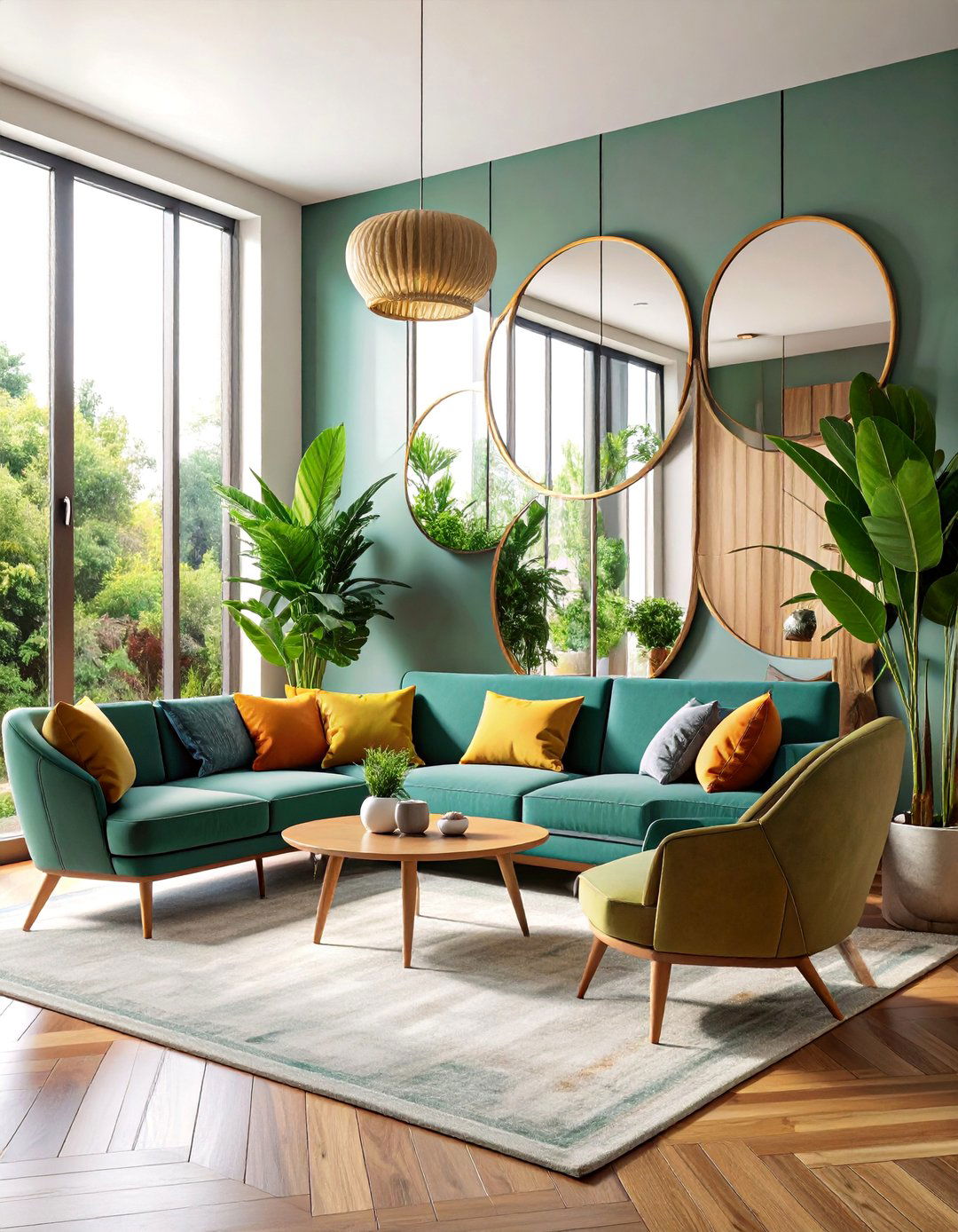 Geometric Multi Panel Mirror Accent Wall - 25 Living Room Mirror Ideas