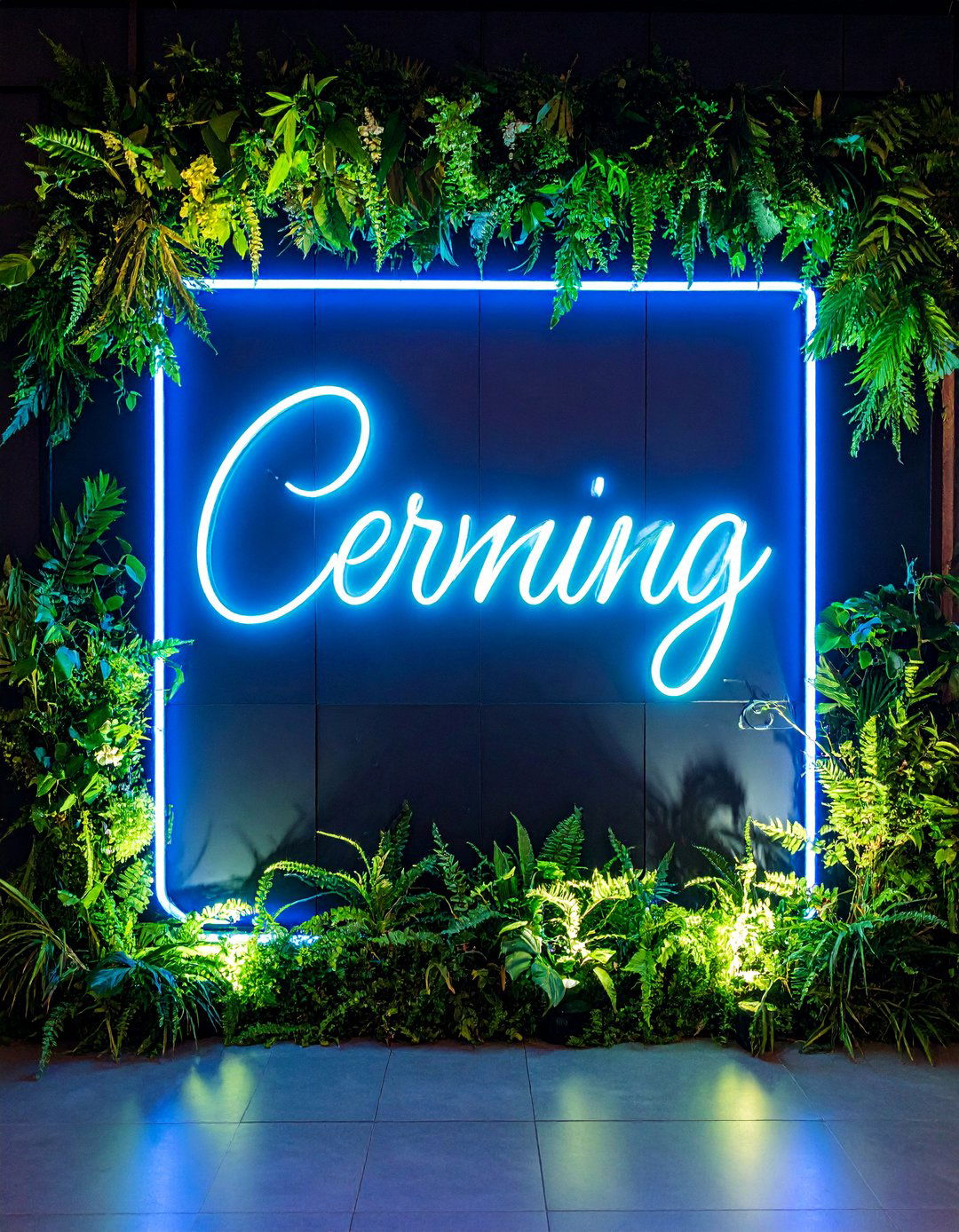 Geometric Neon Sign Reception Focal Wall - 25 Wedding Decoration Ideas