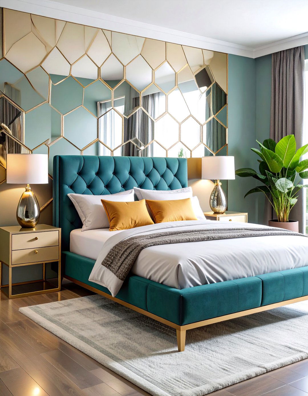 Geometric Panel Mirror Behind Nightstand Grid - 25 Mirror Behind Nightstand Design Ideas