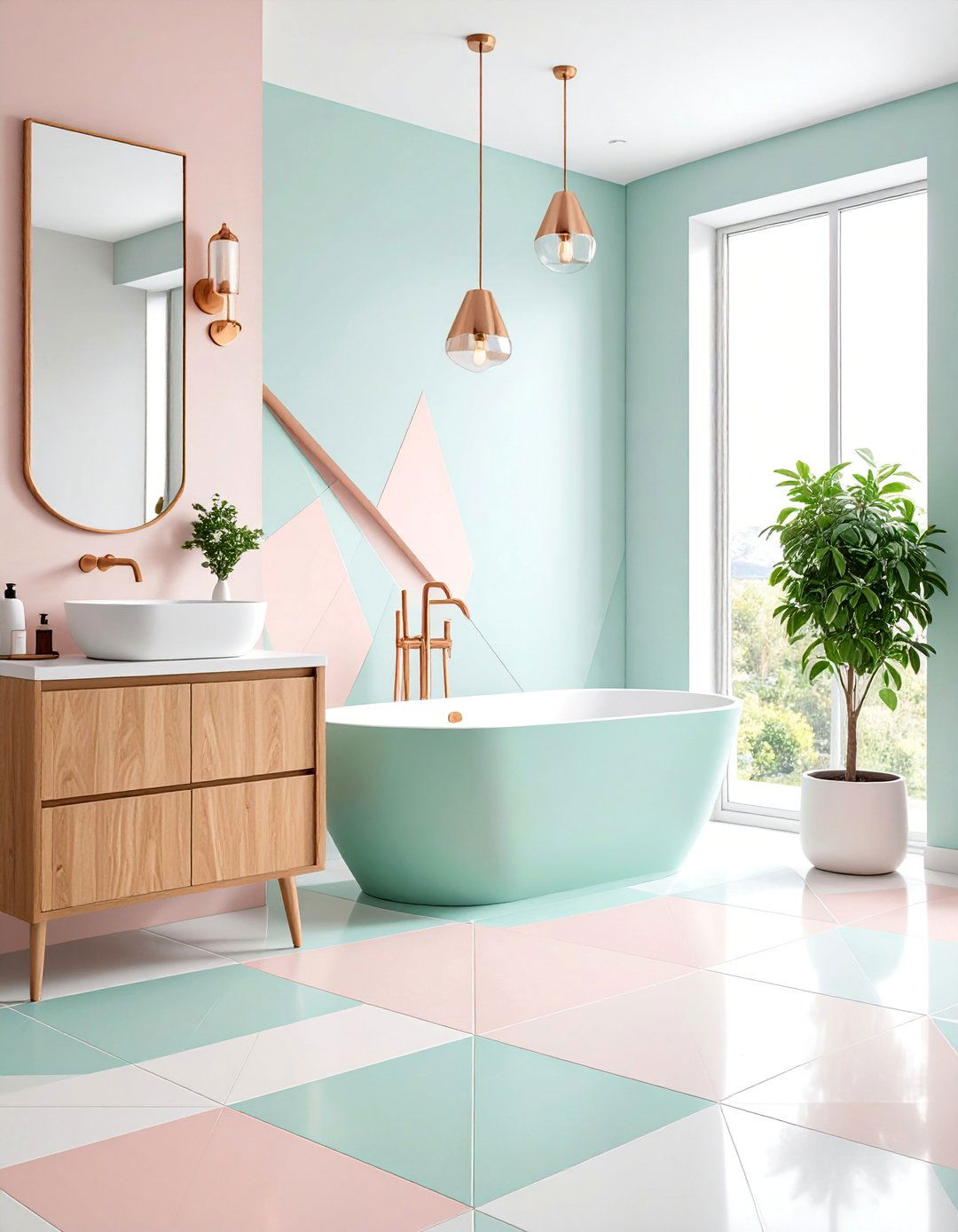 Geometric Pastel Bathroom Mosaic Floor Tile - 25 Bathroom Mosaic Floor Tile Ideas