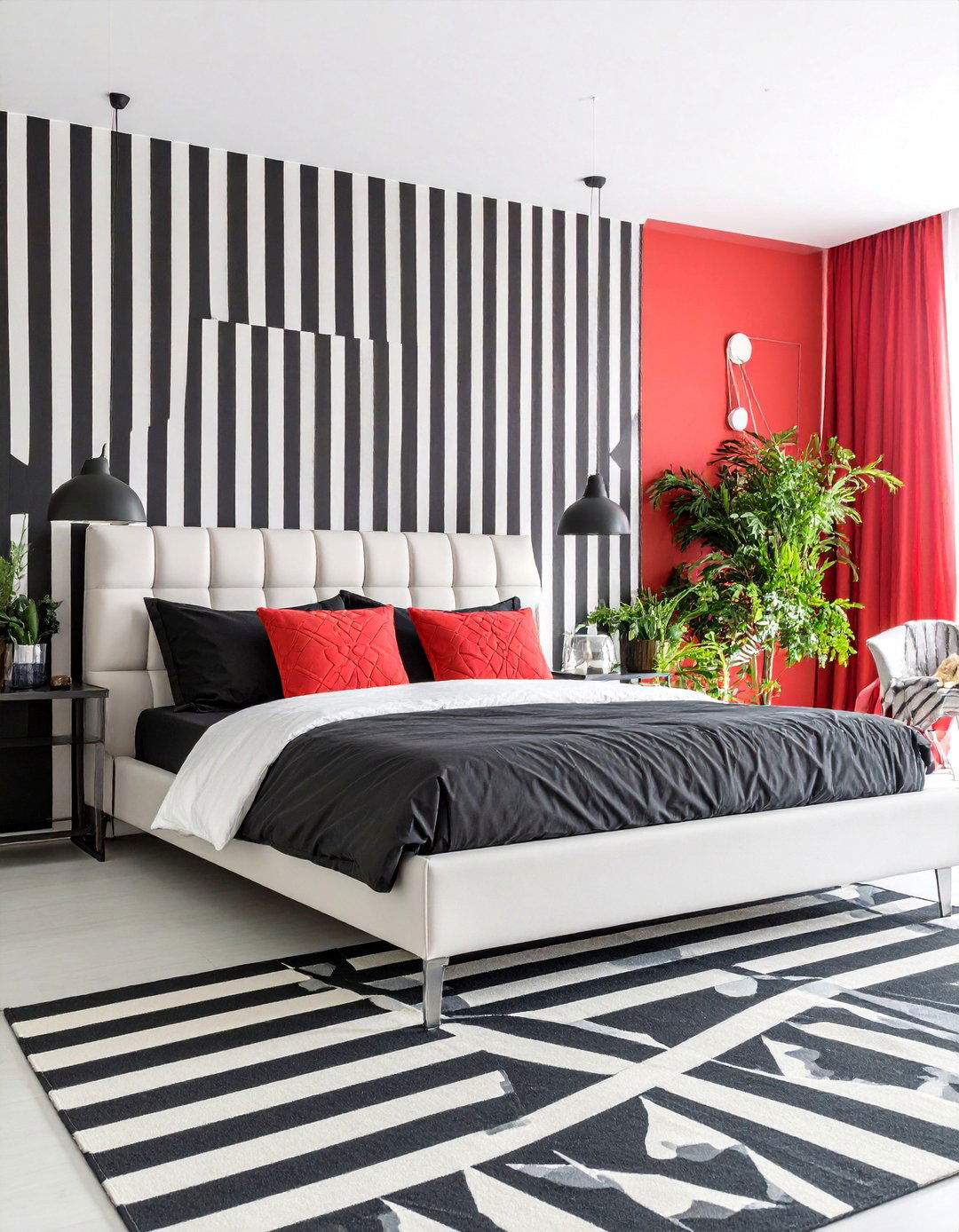 Geometric Pattern Bedroom Design - 25 red black and white bedroom ideas