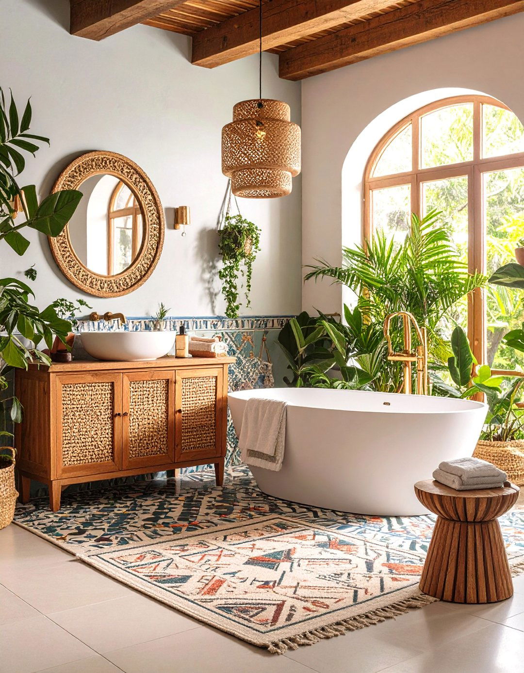 Geometric Pattern Boho Bathroom with Global Influence - 25 Boho Bathroom Ideas