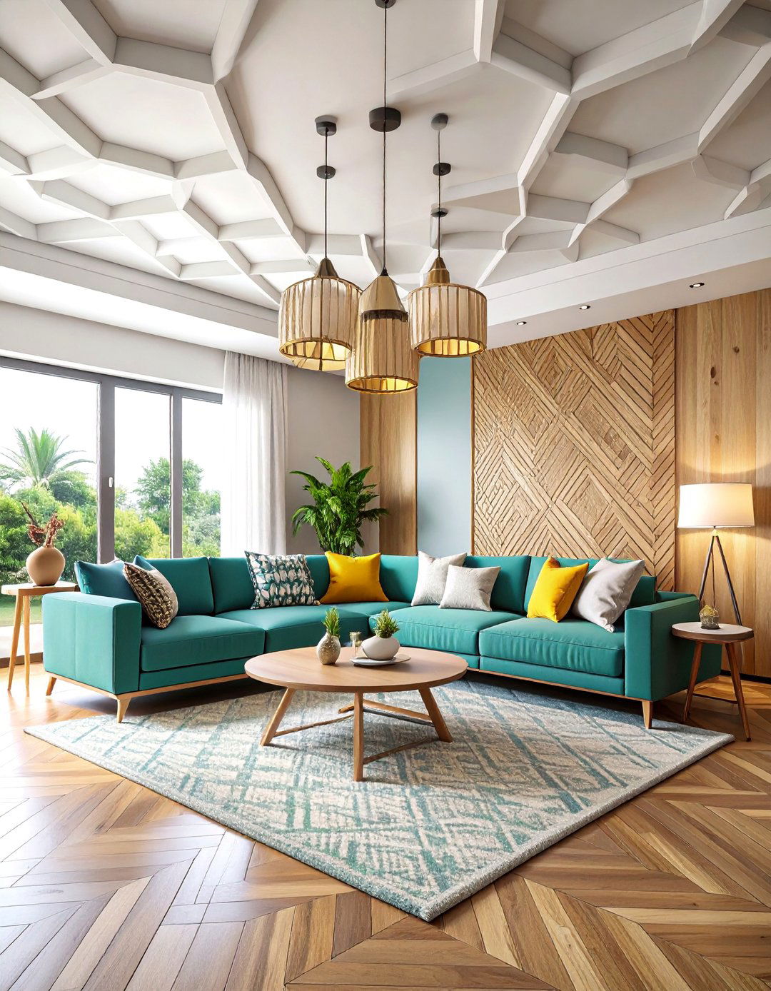 Geometric Pattern Ceiling with Linear Molding - 25 Ceiling Trim Ideas