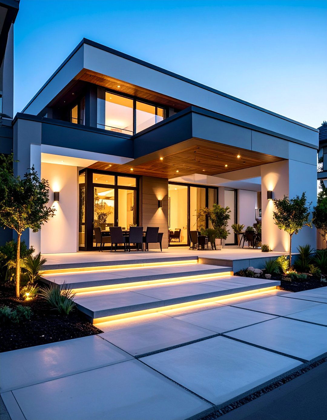 Geometric Pattern Decorative Concrete Porch - 25 Concrete Porch Ideas