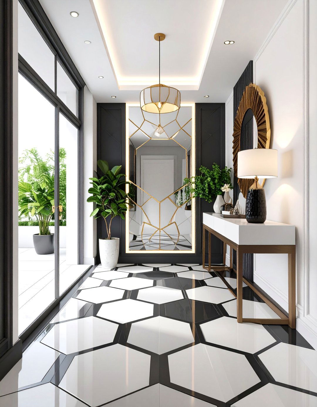 Geometric Pattern Entryway with Modern Tile Work - 25 Modern Entryway Ideas
