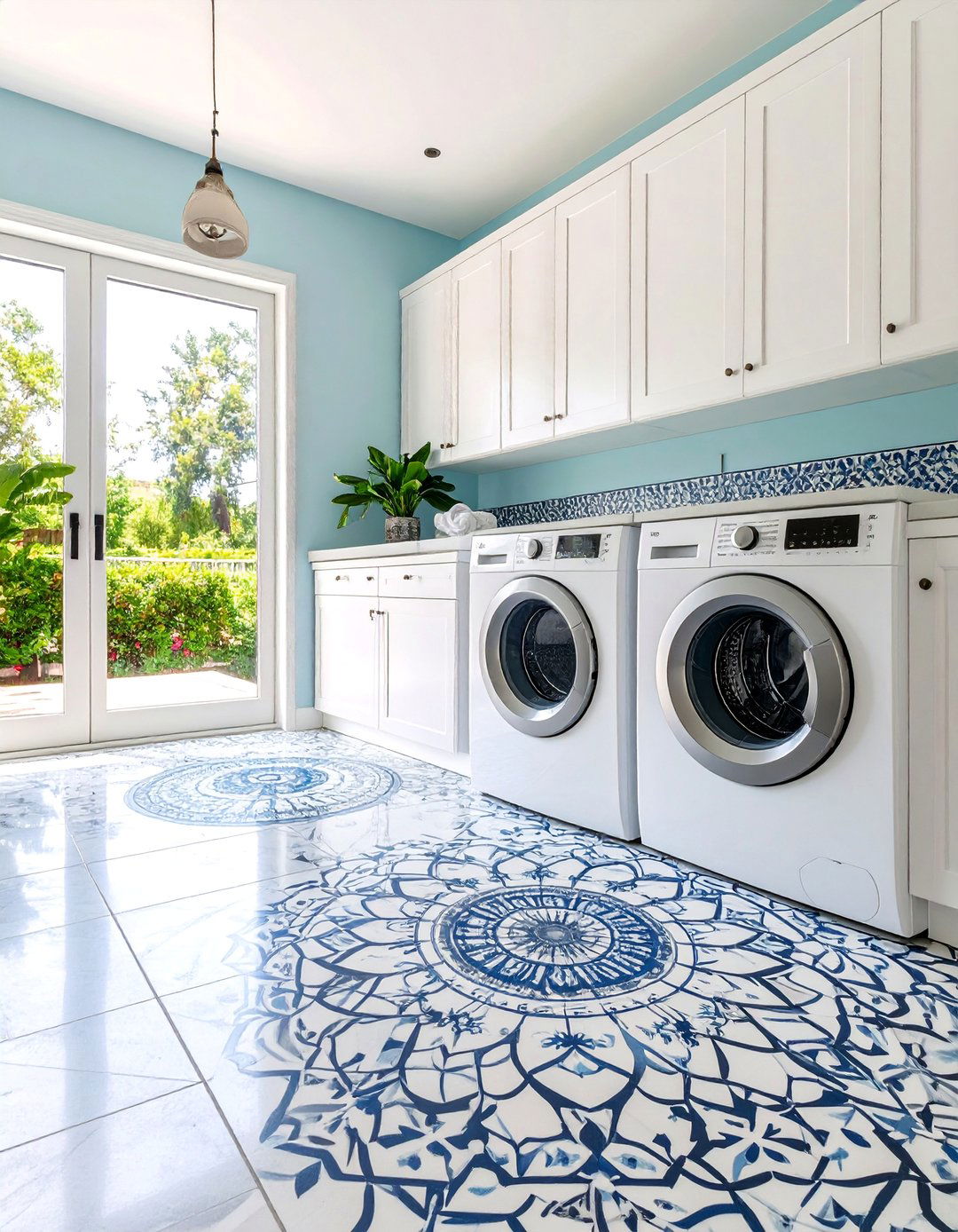 Geometric Pattern Floor Tiles - 25 Laundry Room Tile Ideas