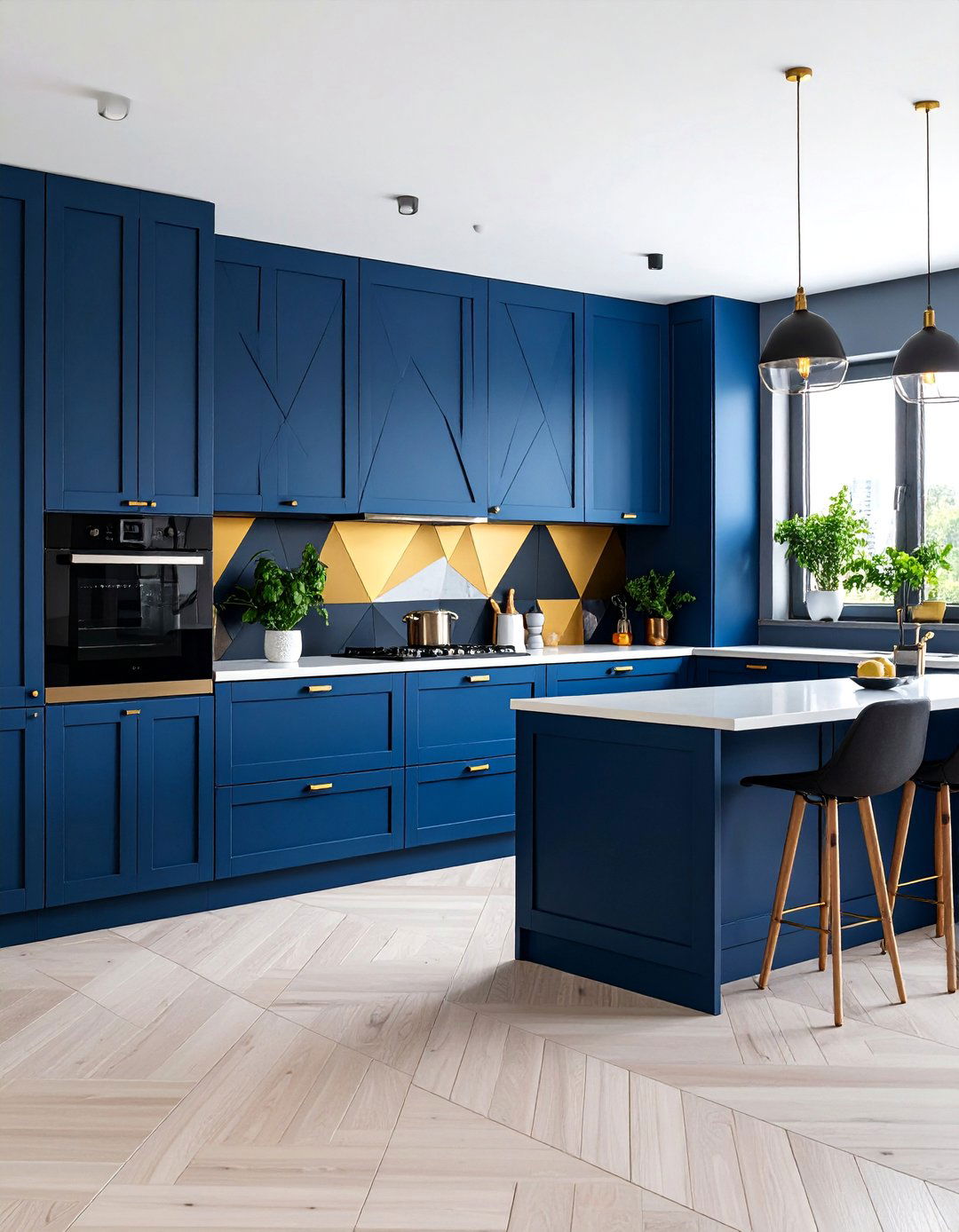 Geometric Pattern Kitchen Doors with Contrasting Paint Colors - 25 Kitchen Door Design Ideas