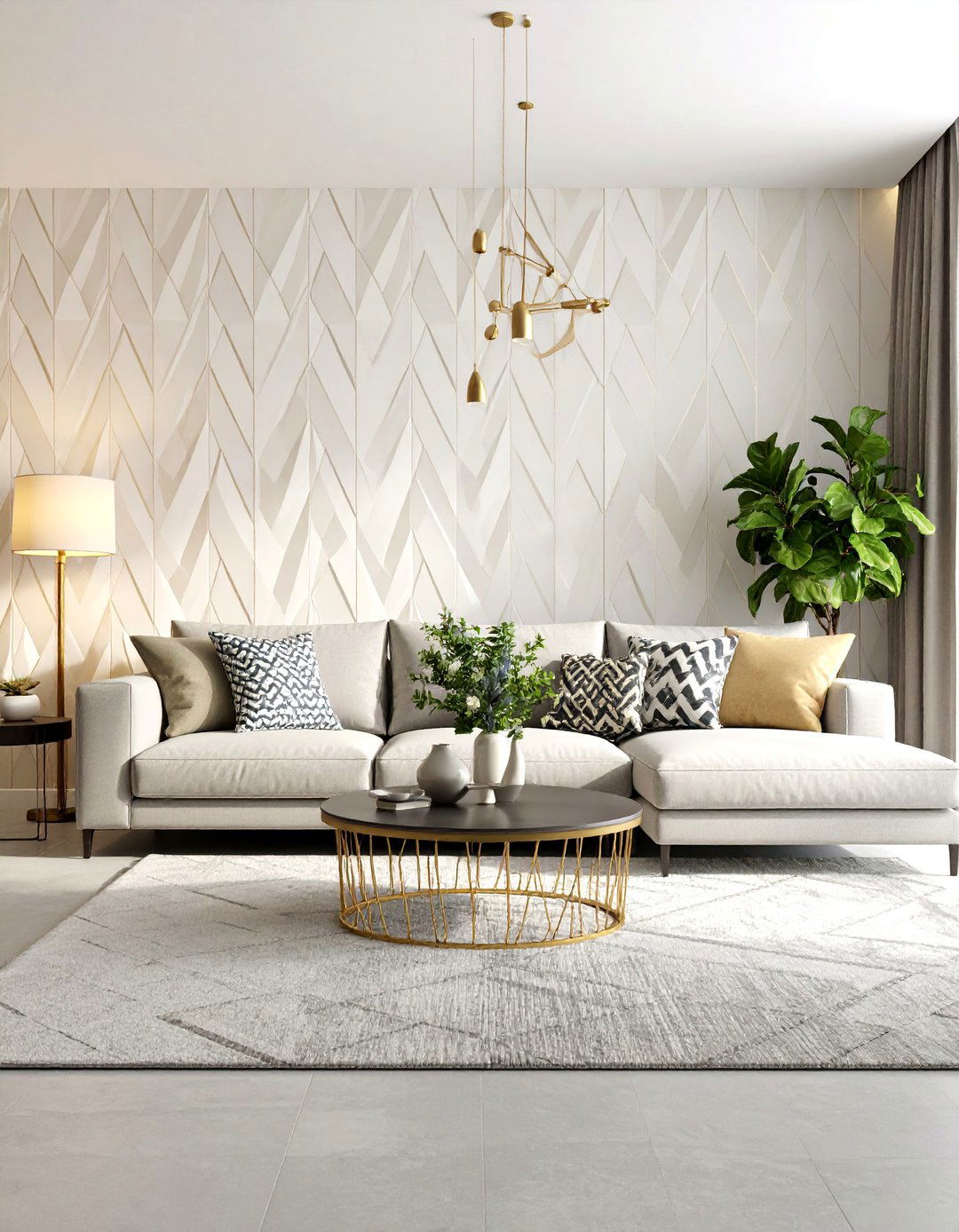 Geometric Pattern Living Room with Bold Wallpaper - 25 1980s Living Room Ideas