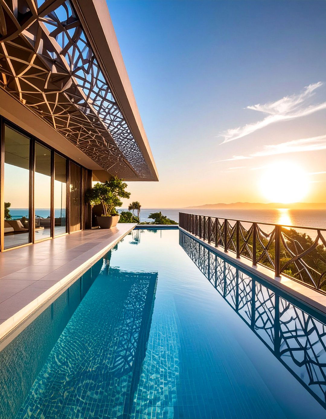 Geometric Pattern Metal Pool Deck Railing - 25 Pool Deck Railing Ideas