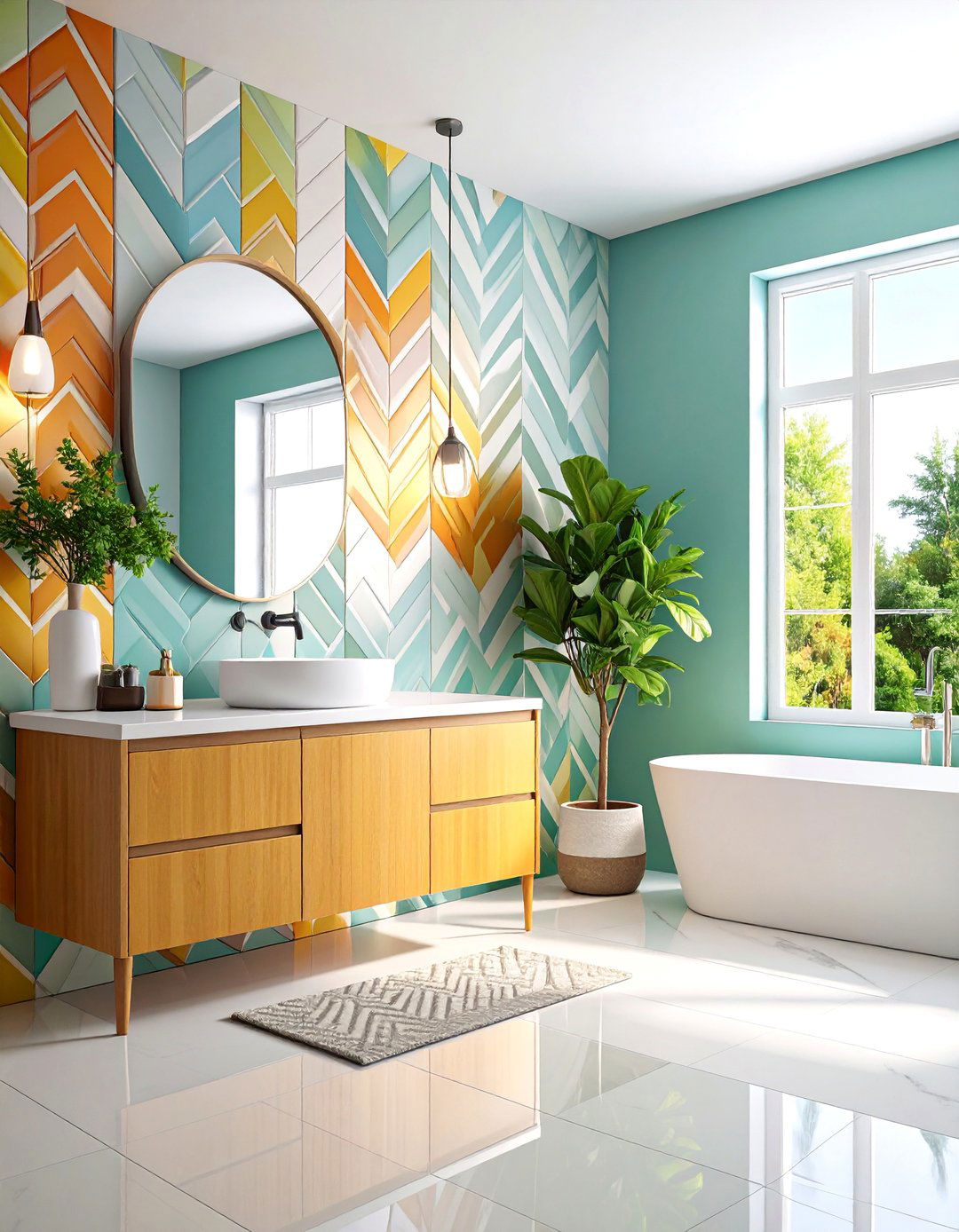 Geometric Pattern Paradise - 25 Modern Bathroom Decor Ideas