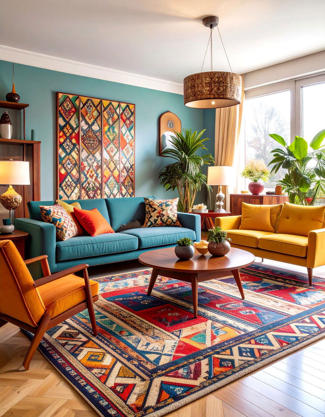 Geometric Pattern Play Living Area - 25 1950s Living Room Ideas