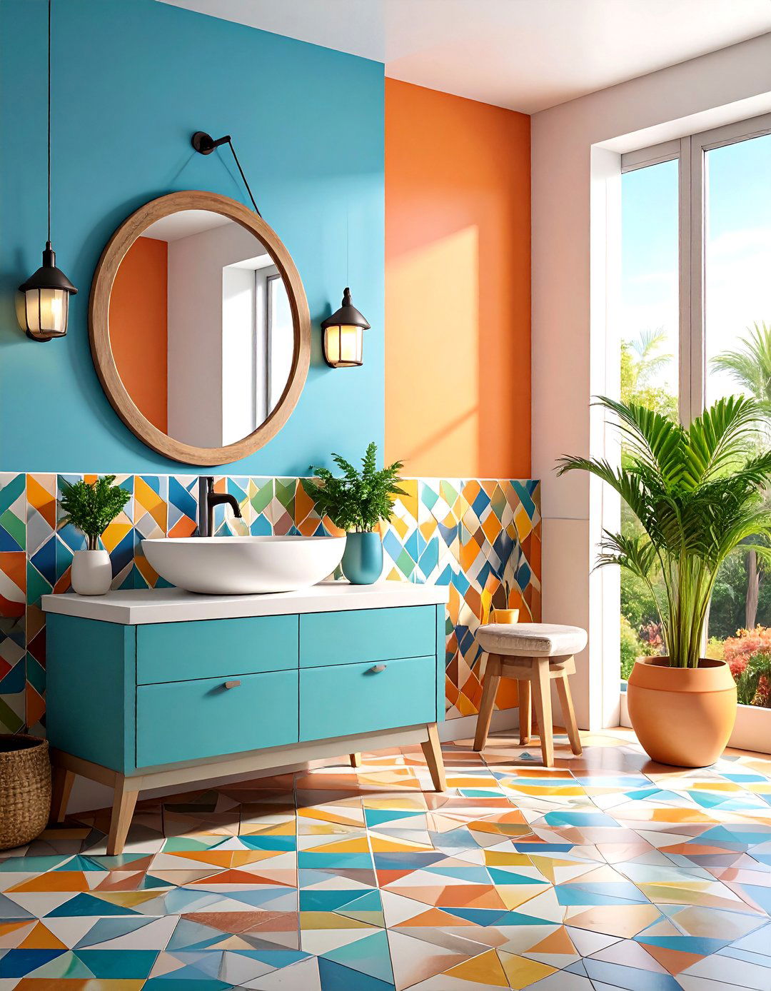 Geometric Pattern Powder Room with Mexican Tiles - 25 Southwest Interior Design Ideas