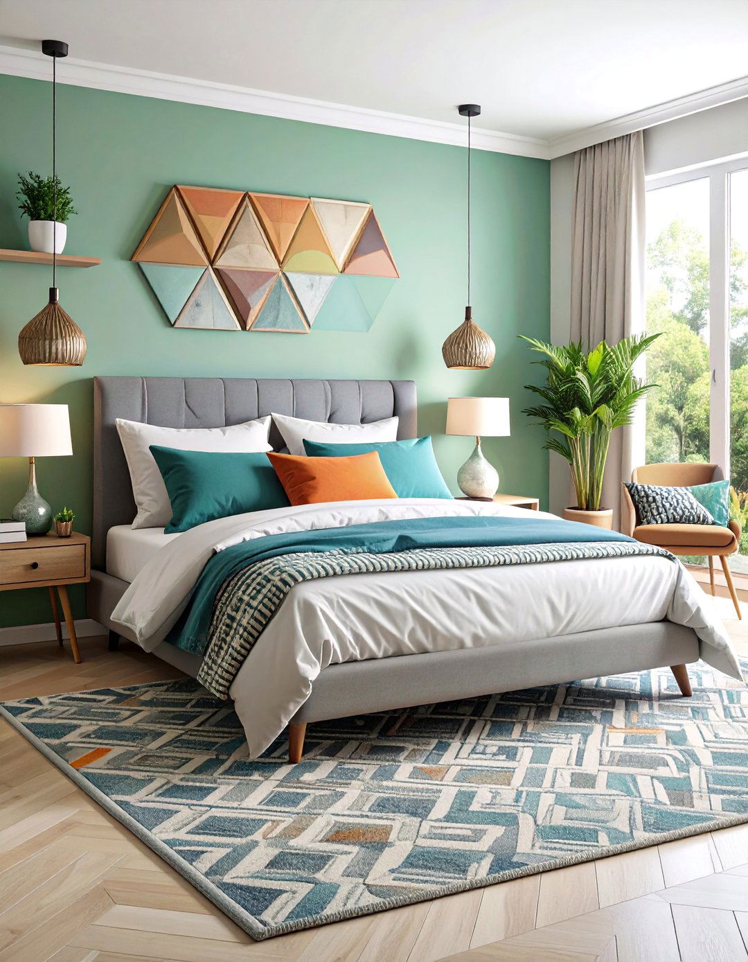 Geometric Pattern Scandinavian Bedroom with Subtle Prints - 25 Scandinavian Bedroom Ideas