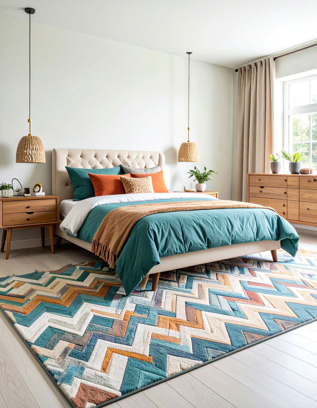 Geometric Pattern Statement Carpet - 25 Bedroom Carpet Ideas